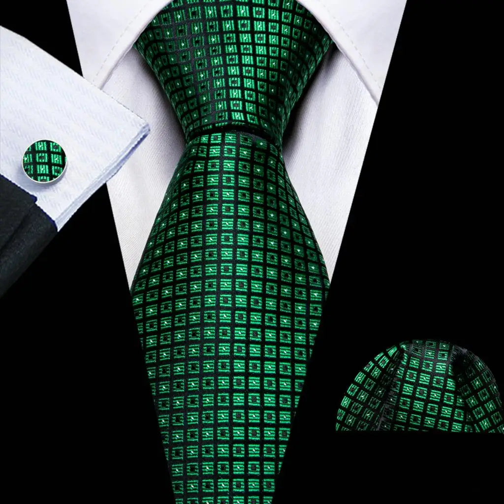 Barry.Wang Green Mint Teal Men Tie Hanky Cufflinks Set Jacquard Olive Sage Lawn Cyan Necktie for Male Wedding Business Gift