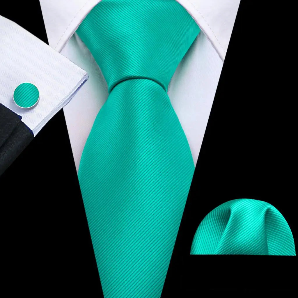Barry.Wang Green Mint Teal Men Tie Hanky Cufflinks Set Jacquard Olive Sage Lawn Cyan Necktie for Male Wedding Business Gift