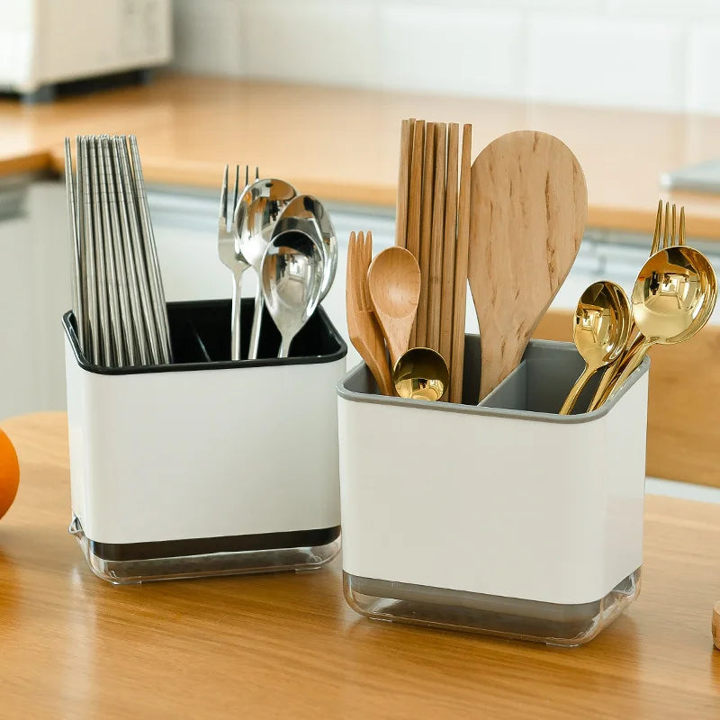 Double Layer Cutlery Drain Rack, Detachable Chopsticks Cage with Spoon & Fork Holder, Kitchen Utensil Organizer