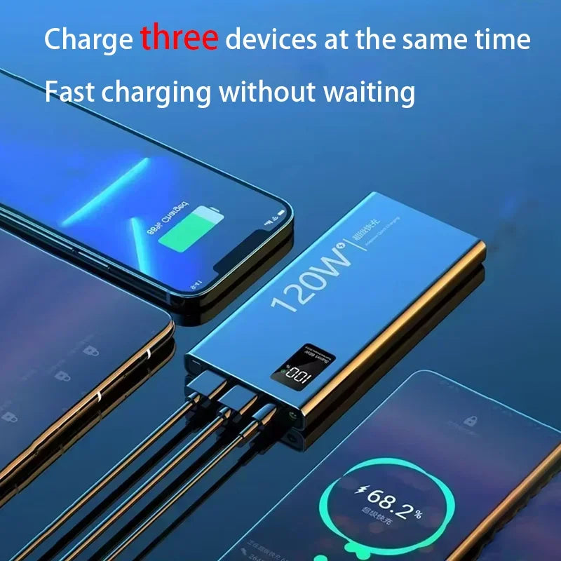 Lenovo 2026 Large Capacity 500000mAh Powerbank 120W Fast Charging LEDPower Bank Portable Battery Charger Supply For Iphone Samsu