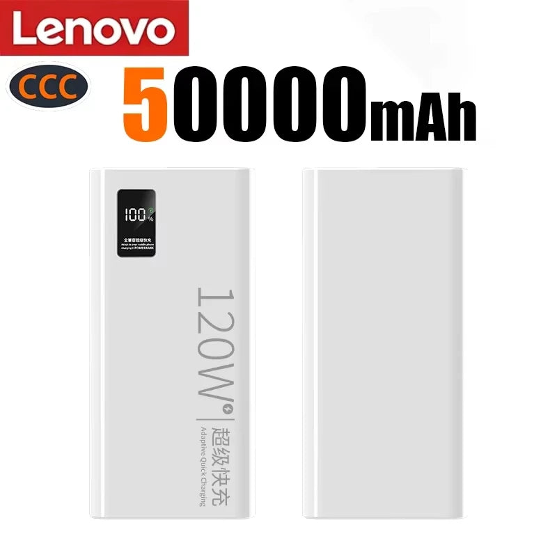 Lenovo 2026 Large Capacity 500000mAh Powerbank 120W Fast Charging LEDPower Bank Portable Battery Charger Supply For Iphone Samsu
