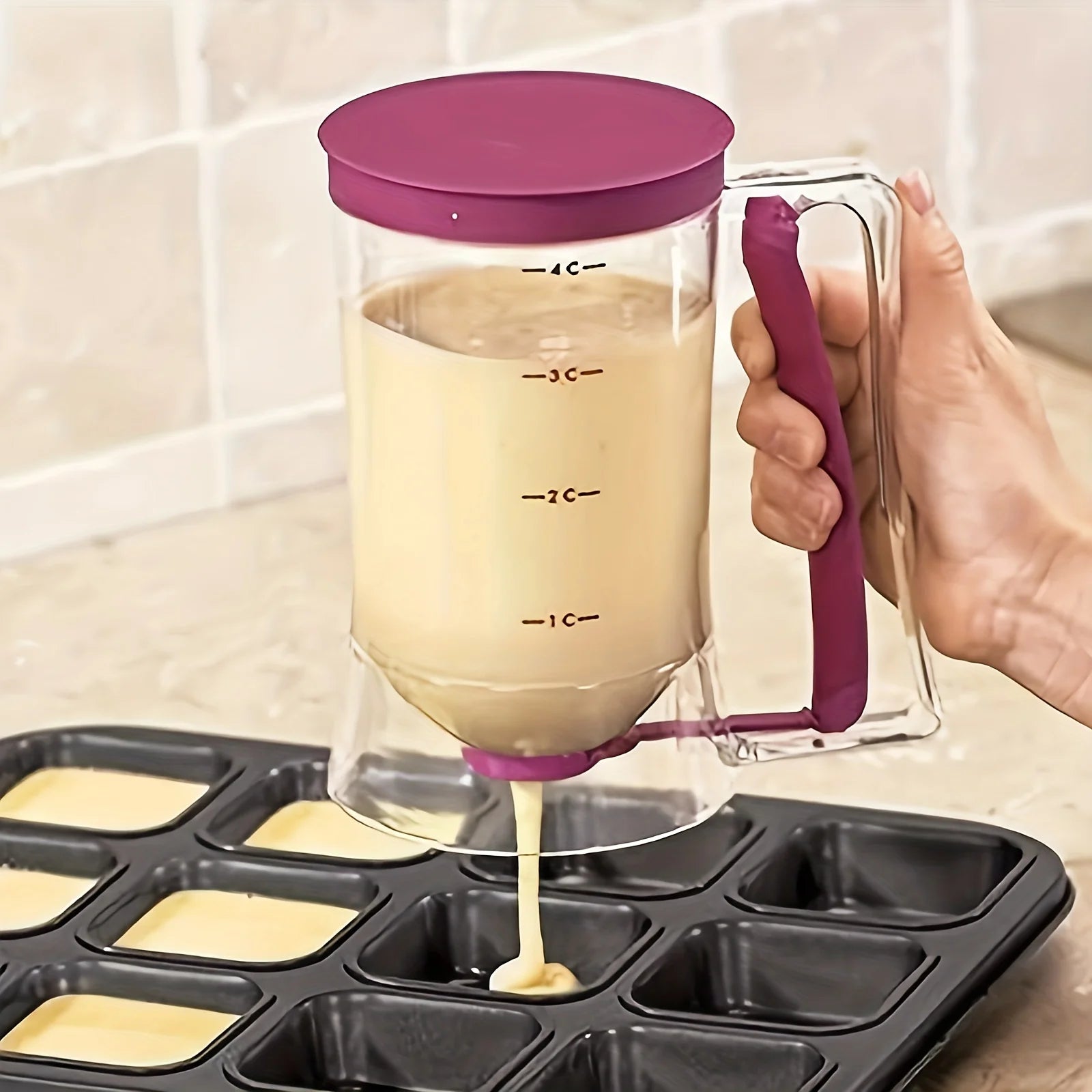900ml Manual Batter Dispenser with Measurement Portion Control Tool for Cupcakes Muffins Pancakes Non-Electric Sturdy Plastic