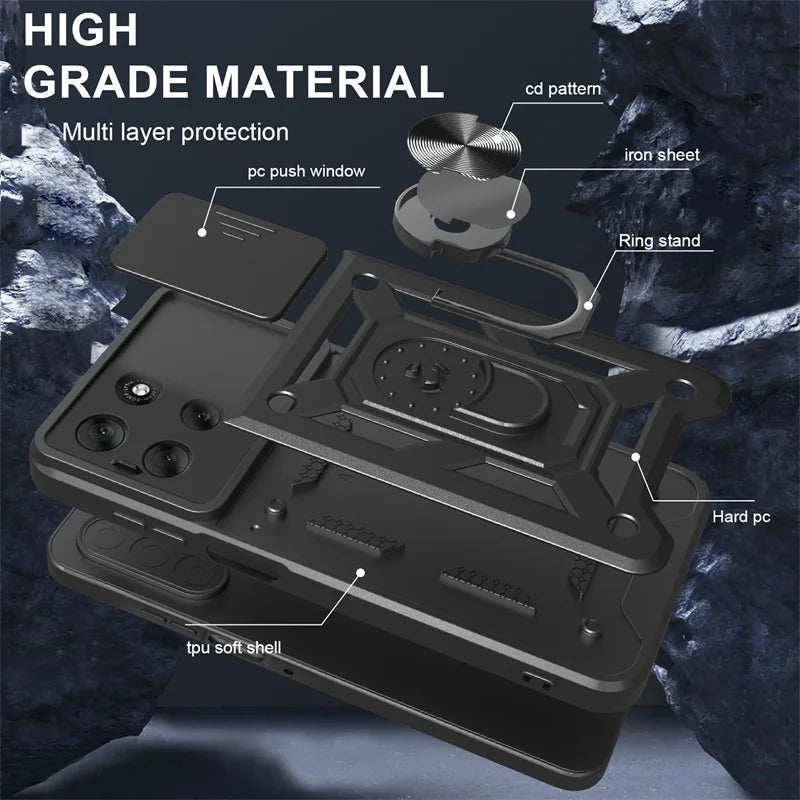 Armor Case For Motorola Moto G56 G86 5G G15 G35 G55 G75 G85 G04 G24 G54 G84 E14 E15 Lens Protect Cover Ring Stand Holder Fundas