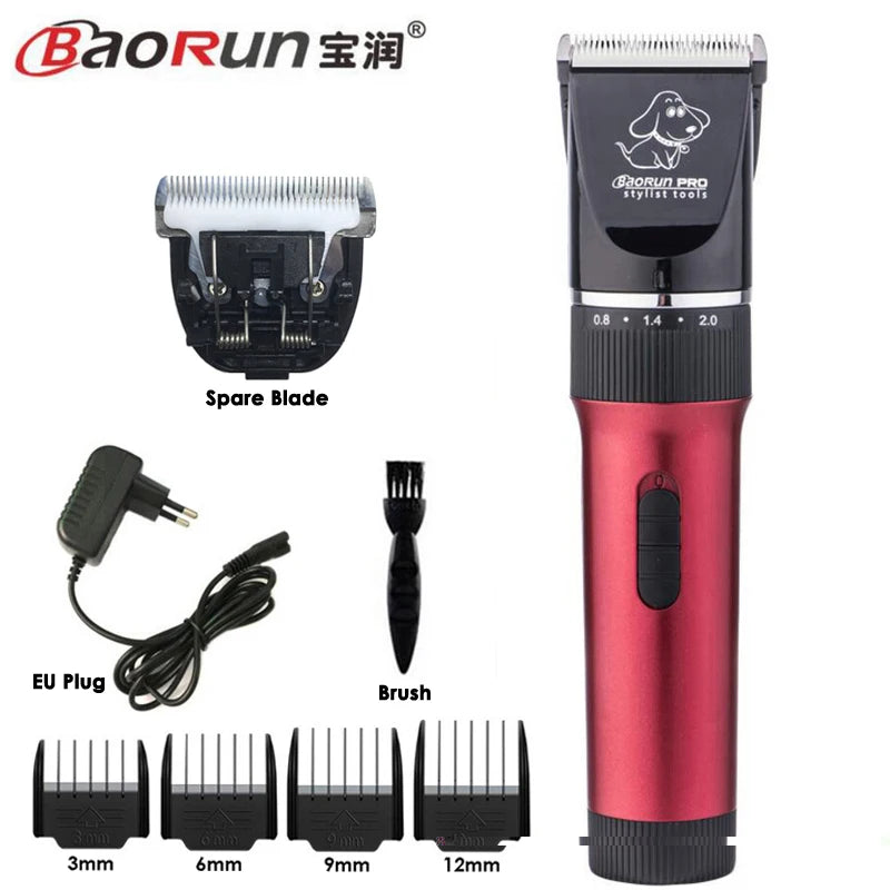 BaoRun P7 Professional Rechargeable Pet Cat Dog Hair Trimmer Electrical Clipper Shaver Set Haircut Machine Grooming Kit Black