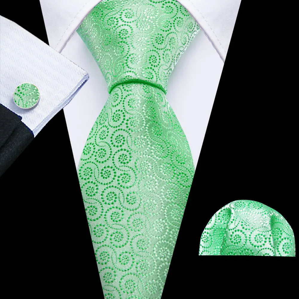 Barry.Wang Green Mint Teal Men Tie Hanky Cufflinks Set Jacquard Olive Sage Lawn Cyan Necktie for Male Wedding Business Gift
