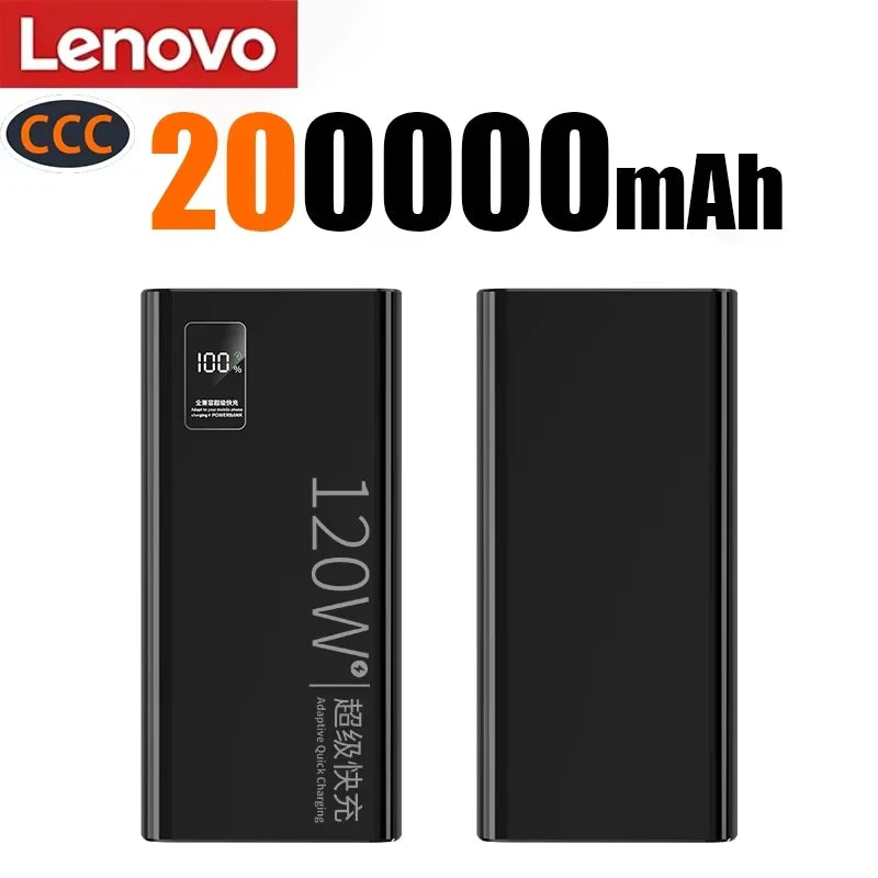 Lenovo 2026 Large Capacity 500000mAh Powerbank 120W Fast Charging LEDPower Bank Portable Battery Charger Supply For Iphone Samsu